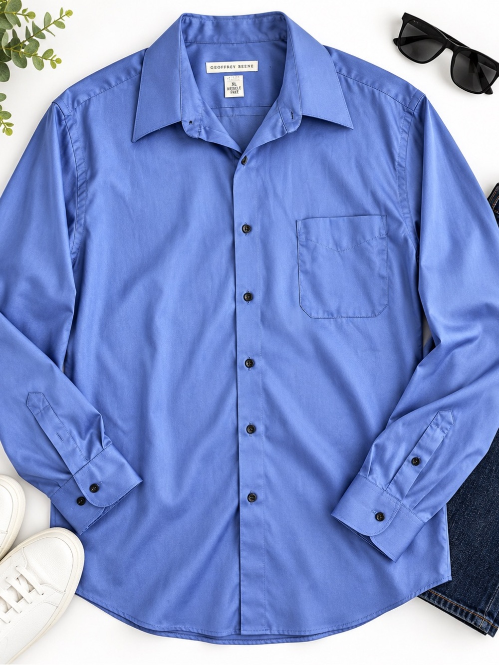 Geoffrey Beene Men’s Blue Wrinkle-Free Long Sleeve Dress Shirt XL